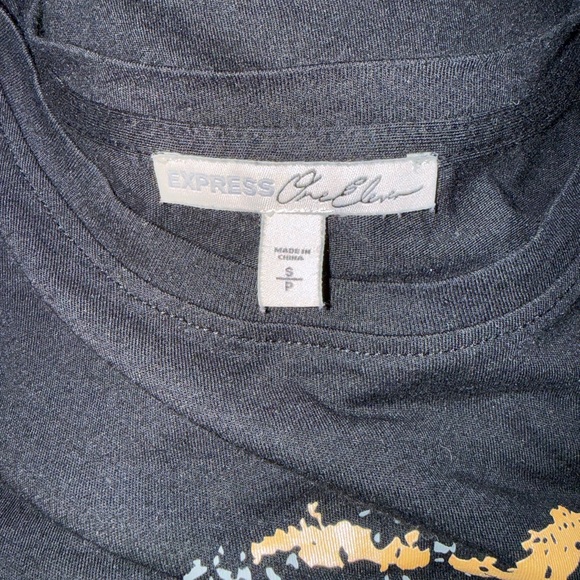 Express Black Sequin Graphic Short Sleeve Tee with Gold Accent Size Small - Picture 5 of 7
